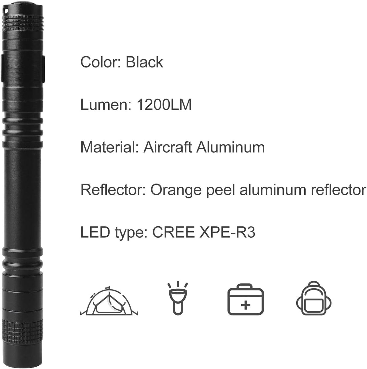Mini LED Flashlight Torch Penlight for Camping Hiking and Dental Use - 2 Pack