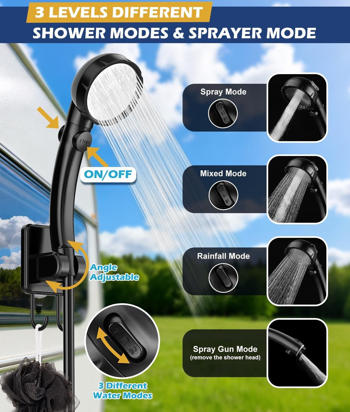 Portable Shower with Heater 5 Gal Foldable Bucket LED Display Waterproof Camping