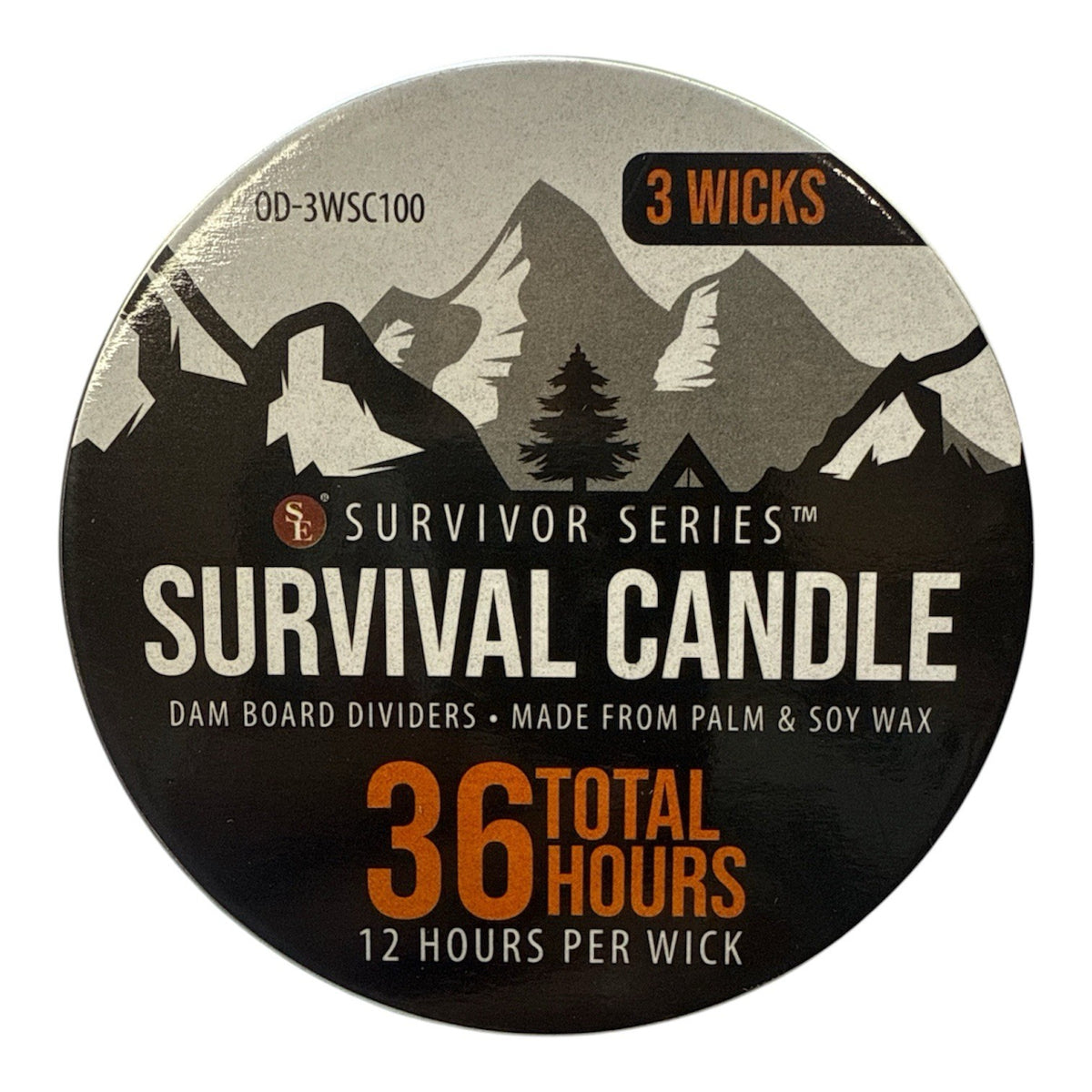3-Wick Emergency Candle 36-Hour Long Burn Soy & Palm Wax Survival Light