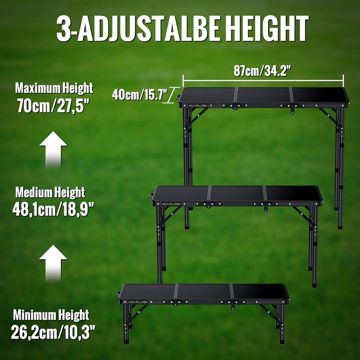 Adjustable Camping Table 66lbs Foldable Aluminum Outdoor Picnic Table for 2-6 Persons
