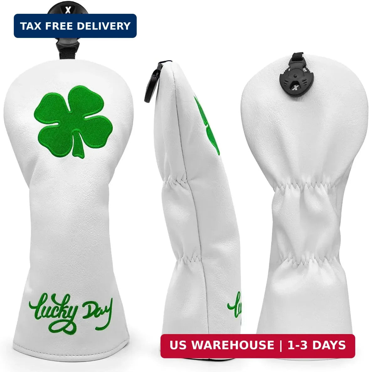 Golf Club Head Covers Set with Lucky Clover Embroidery and Interchangeable Number Labels
