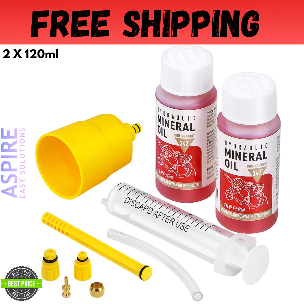 Hydraulic Brake Bleed Kit with Mineral Oil for Shimano Bikes - 120ml