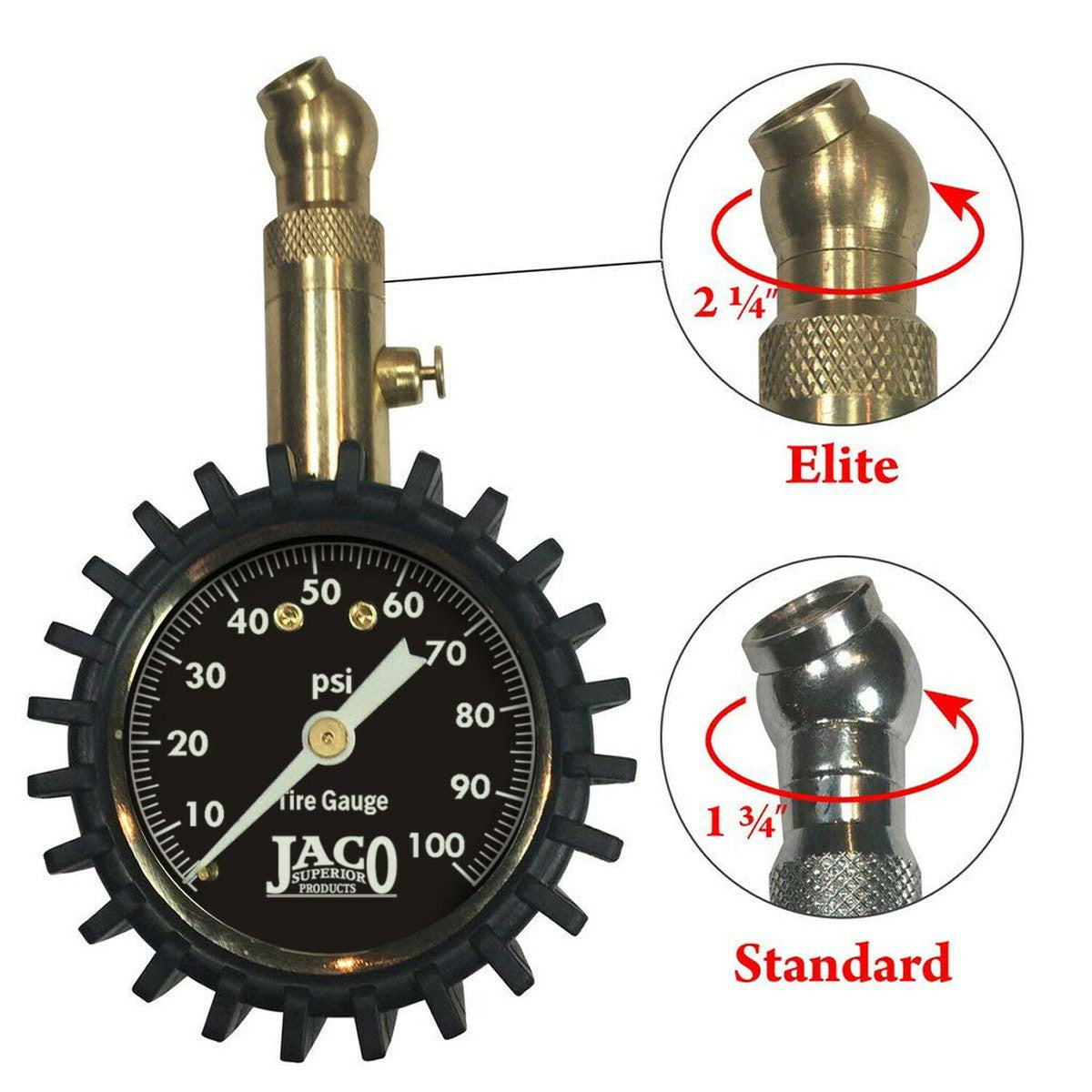 Analog Tire Pressure Gauge 0-100 PSI with Glow Dial & Built-in Bleeder Valve