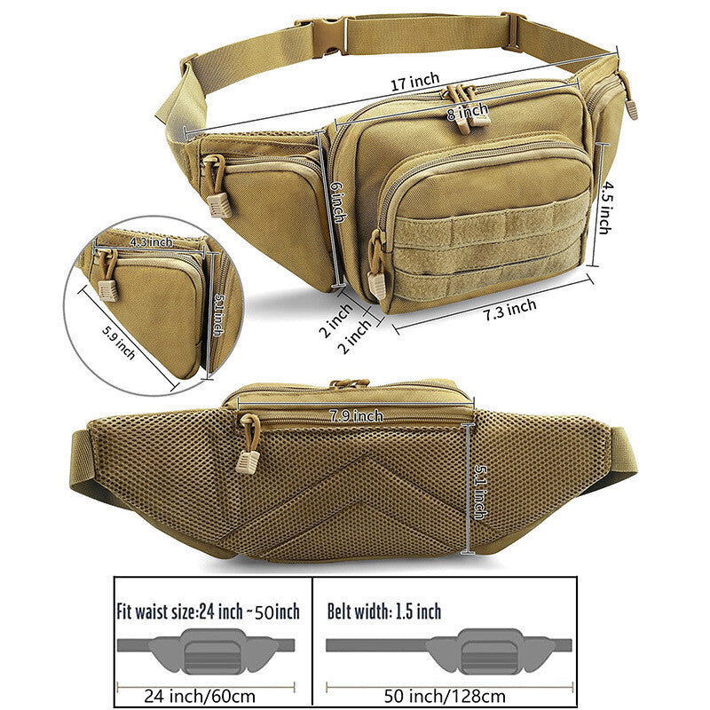 Military Tactical Waist Belt Bag with Concealed Carry Holster and Molle Webbing