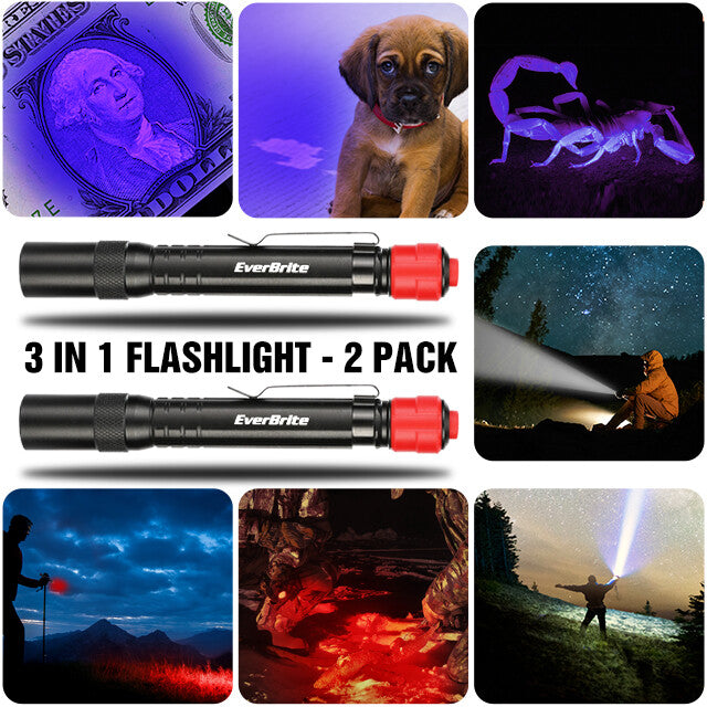 2 Pack UV Blacklight Flashlights with Red & White Light for Pet Stain Detection