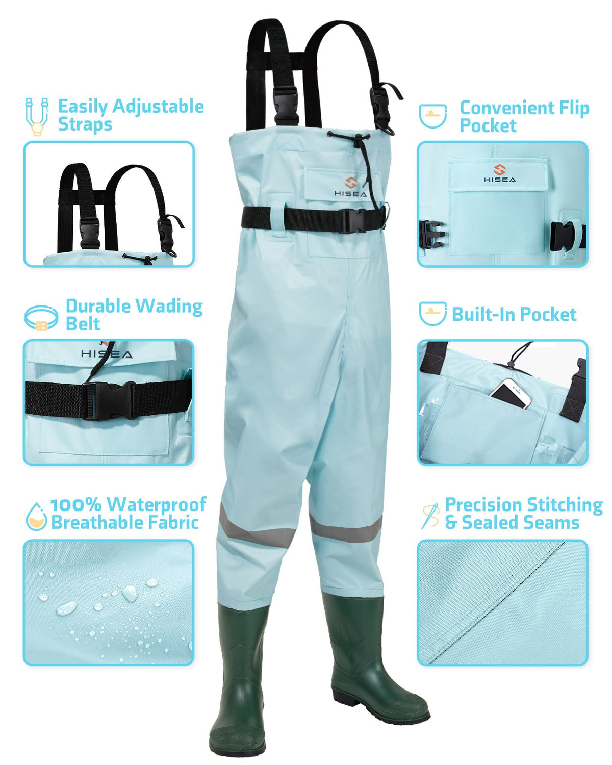Kids Waterproof Chest Waders for Hunting & Fishing - Nylon 2-Ply PVC