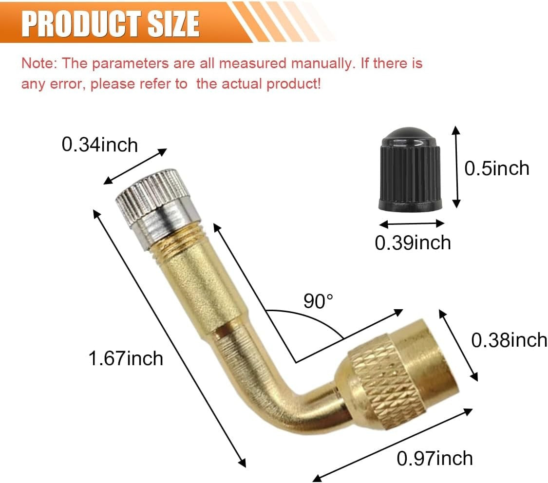 Car Tire Valve Extenders 90 Degree Brass Valve Adapter, Set of 4