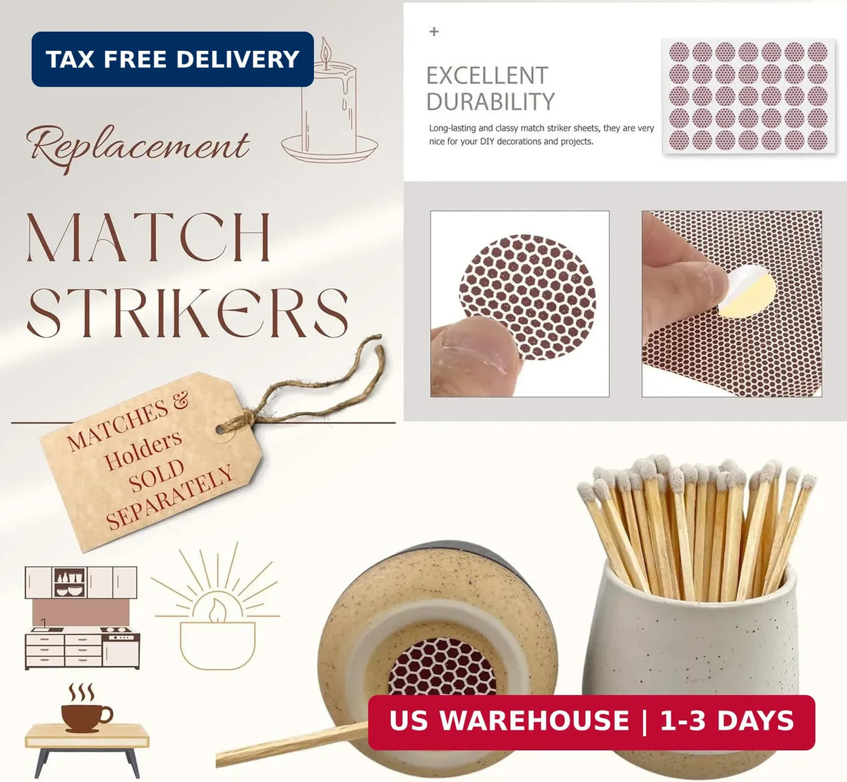 122 Piece Match Striker Adhesive Pack for Safety Matches Camping Outdoor Fire