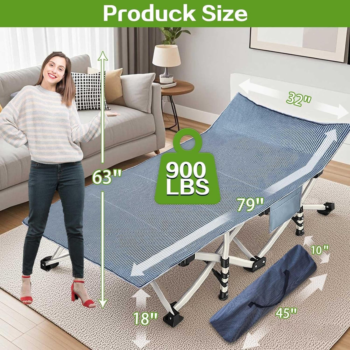 XXL Camping Cot with Mattress, Portable Folding Bed with Carry Bag