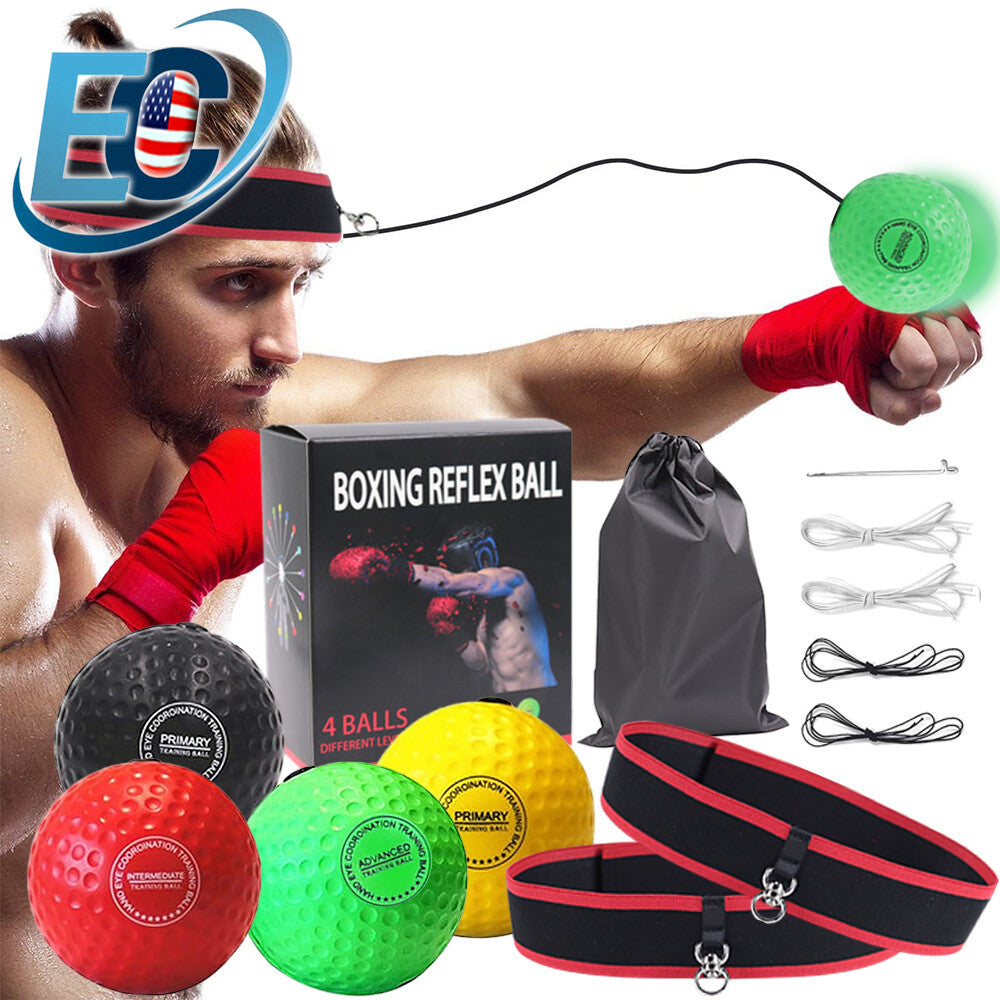 4-Level Boxing Reflex Ball Set with Adjustable Headbands for Kids & Adults