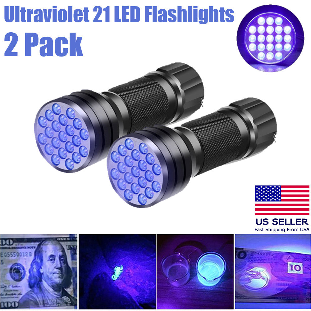 UV Blacklight Flashlight 395nm 21 LED Inspection Torch - 2 Pack