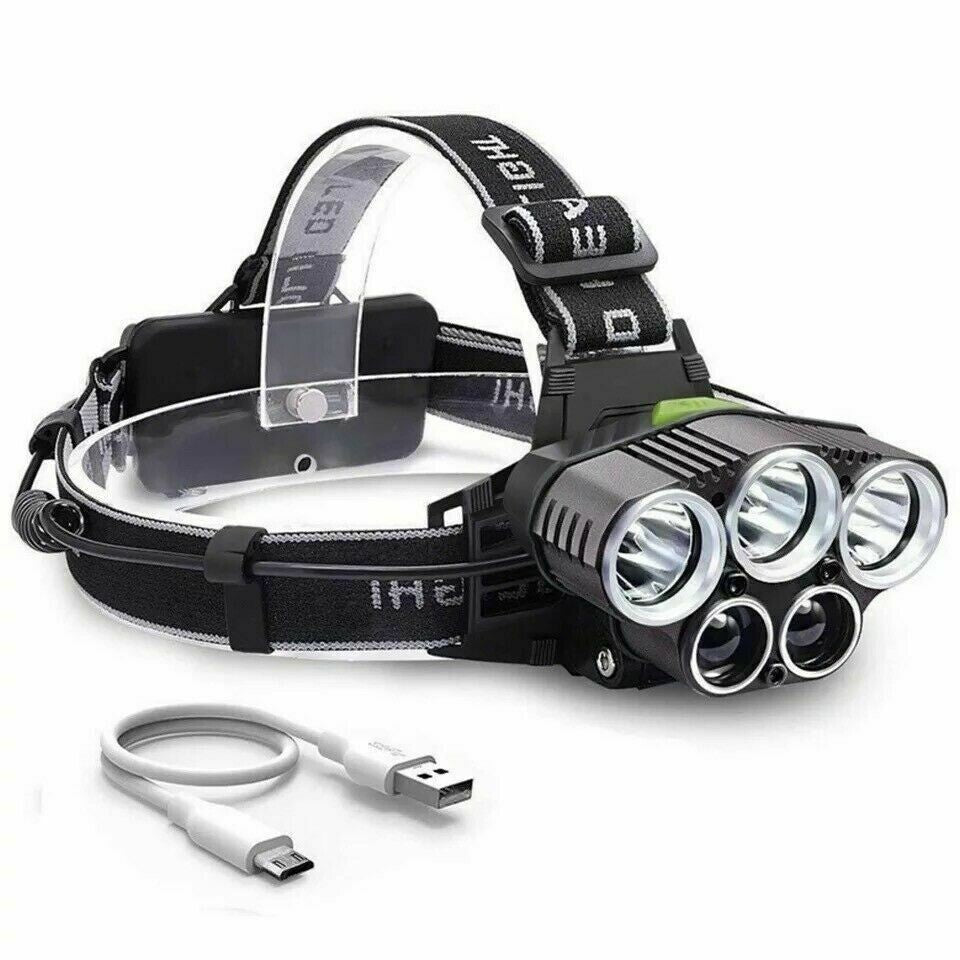 Rechargeable LED Headlamp with Zoom Focus, USB Power for Camping & Outdoor