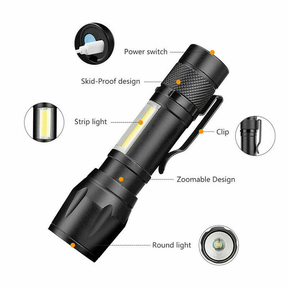 Rechargeable LED Tactical Flashlight with 3 Modes, Compact & Waterproof