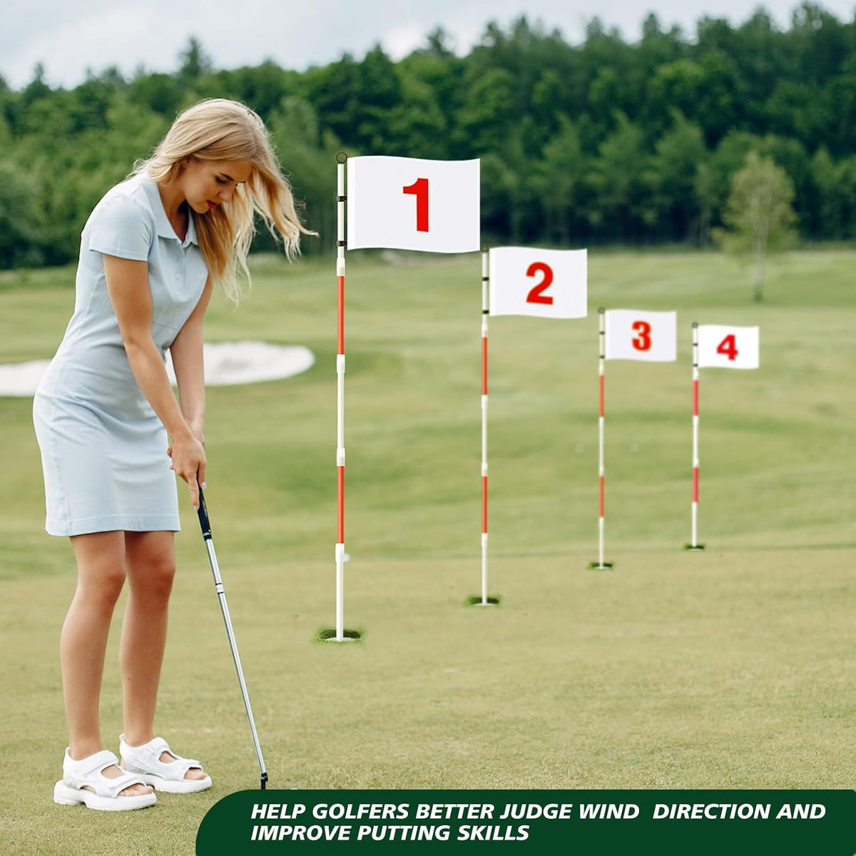 Golf Flagstick Set with 6Ft Flags and Hole Cups - 4 Pack for Green Practice
