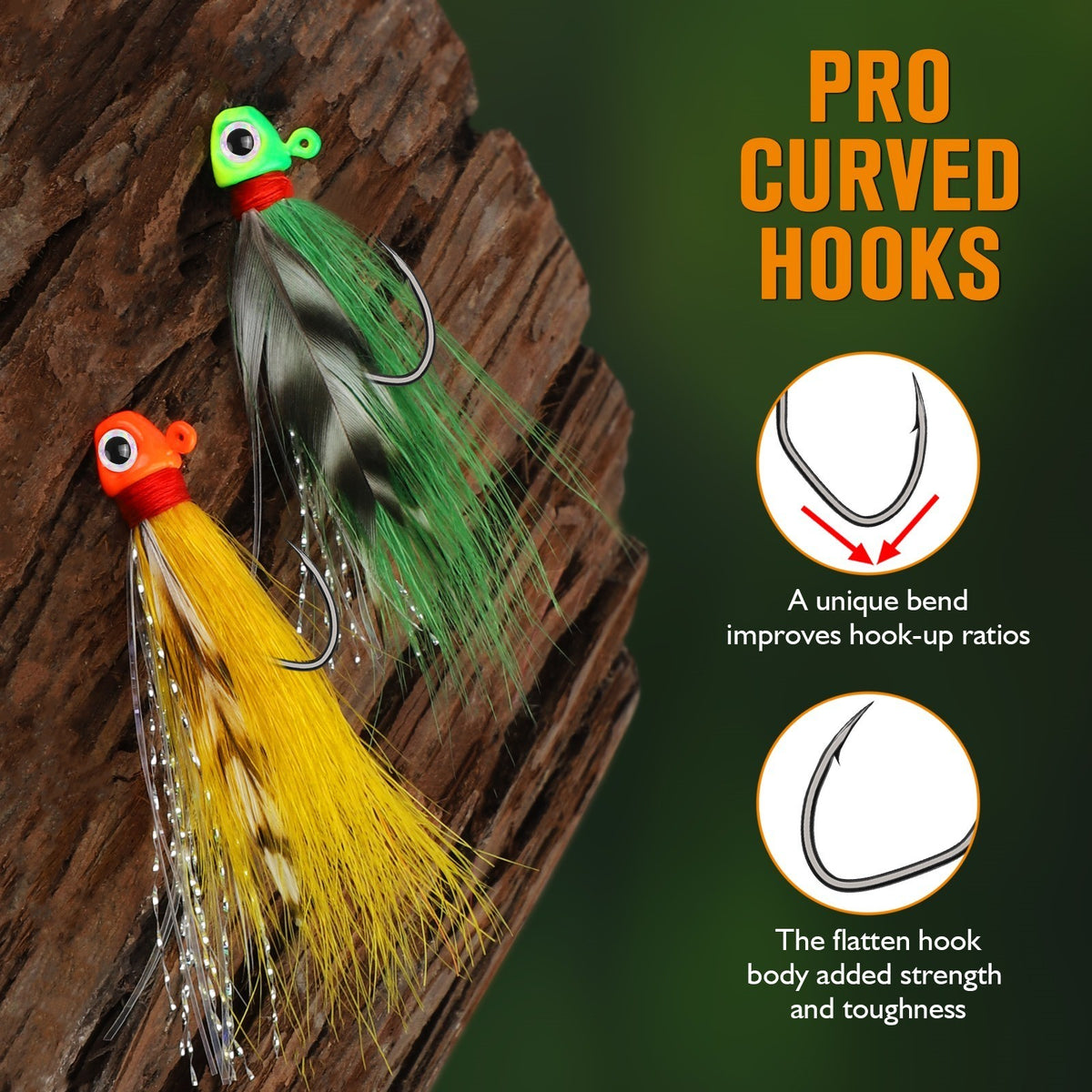 40PCS Fishing Jigs Kit - Hand-Tied Crappie Bucktail Hair Lures with 3D Eyes and V-Style Hooks
