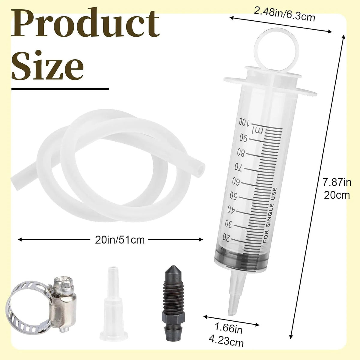 Motorcycle Brake Bleeder Kit with 100ML Pump & Transparent Hose for Hydraulic Disc Brake Fluid Flush