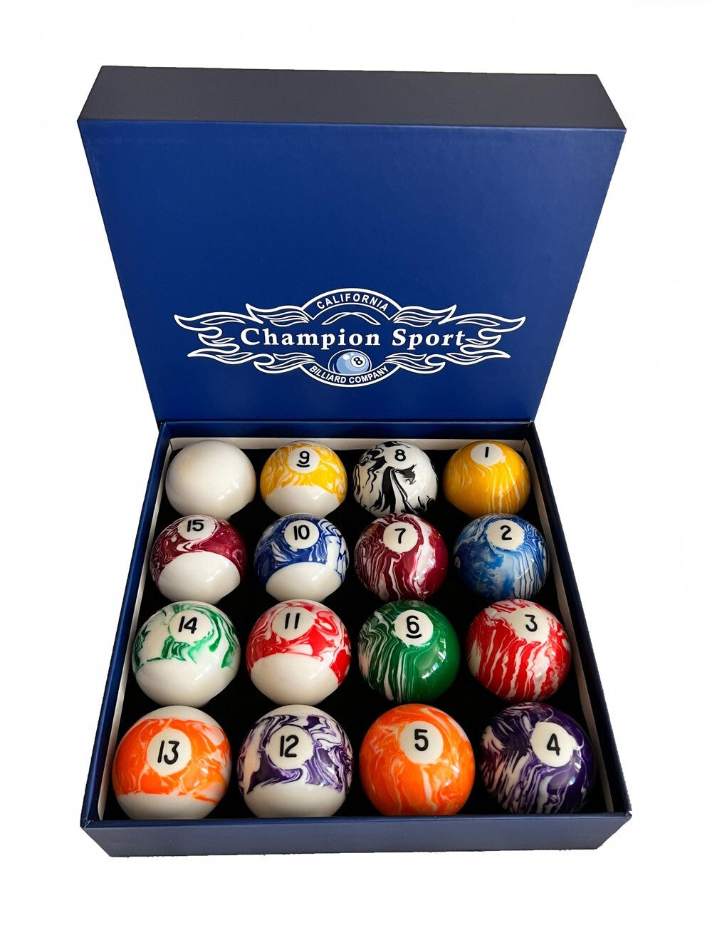 Complete 16-Ball Billiard Pool Ball Set - Marble Swirl with Light Marble (All Variants)