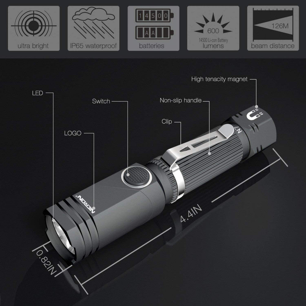 Mini Tactical Waterproof LED Flashlight 600 Lumens with 4 Modes