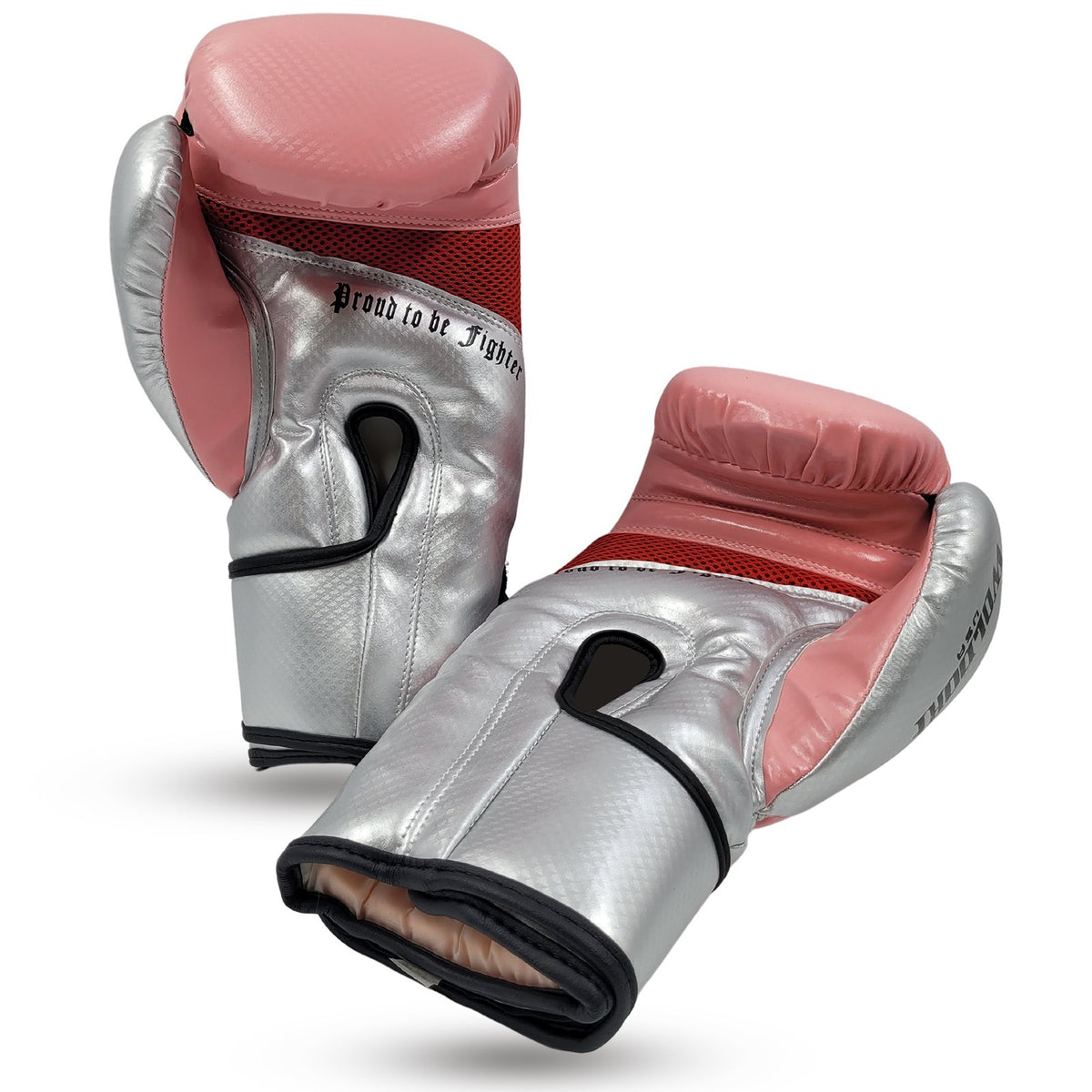 Pink Metallic Silver Boxing Gloves for Muay Thai Sparring Heavy Bag Training