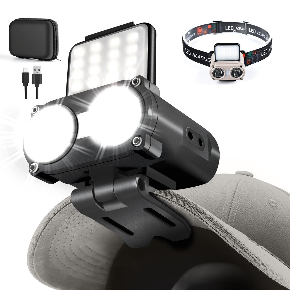 LED Hard Hat Light 800 Lumens Rechargeable Dimmable Clip-On Headlamp Black