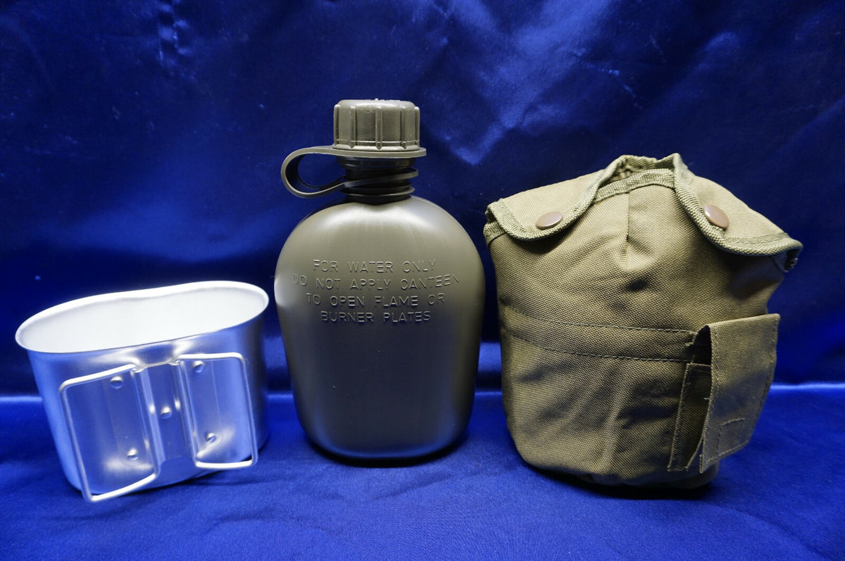 Military Style 1 Quart Water Canteen Set with Cover and Cup for Camping & Survival