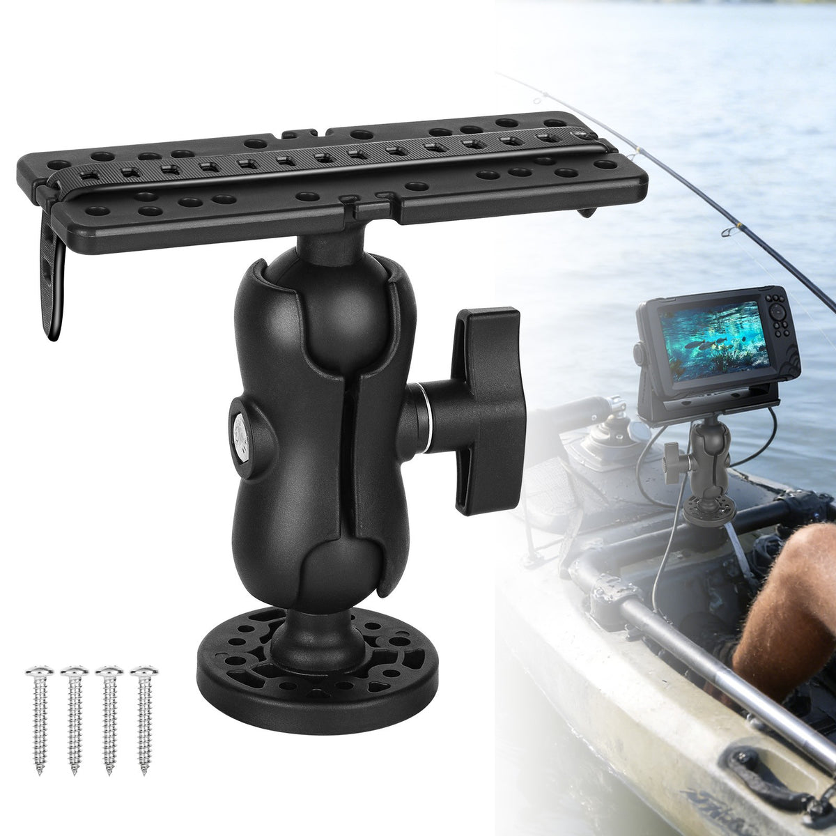 360° Adjustable Fish Finder Mount for Garmin, Lowrance, Humminbird & More