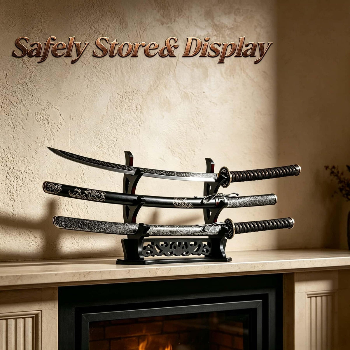 Black Sword Stand Holder for Katana and Collectible Swords