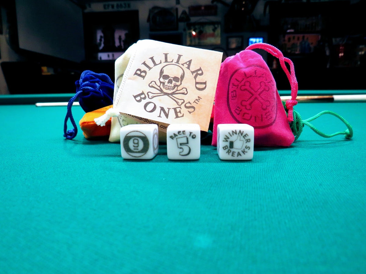 Billiard Bones Dice Game Set for Pool – Includes 3 Engraved Dice