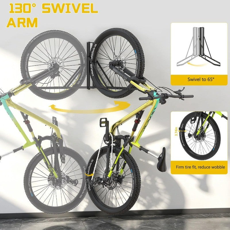 Wall Mount Bicycle Hangers Set of 2 - Space-Saving Vertical Bike Racks