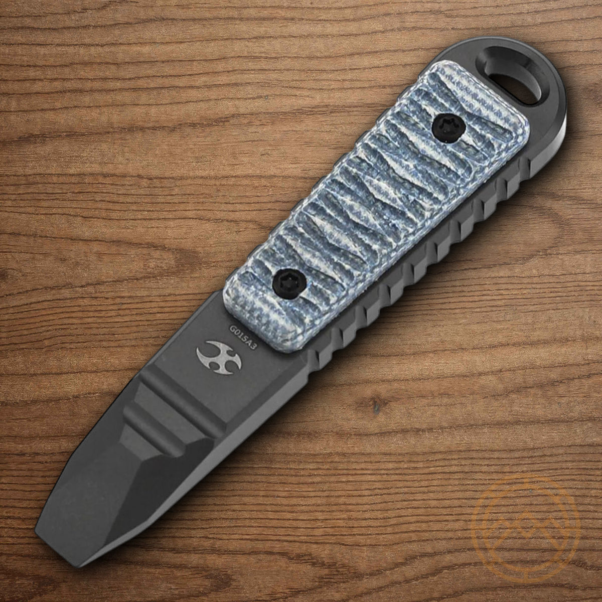 Titanium Pry Bar with Micarta Handles and Lanyard Loop - Black Blue Gray