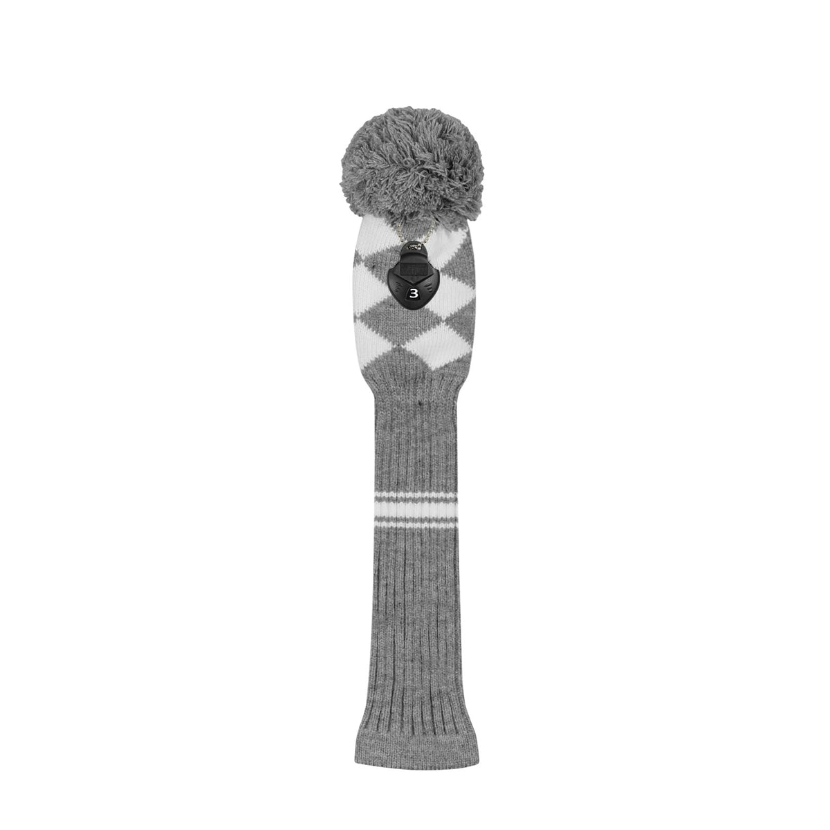 Golf Fairway Wood Club Protector Knit Pom Cover Grey White Argyle