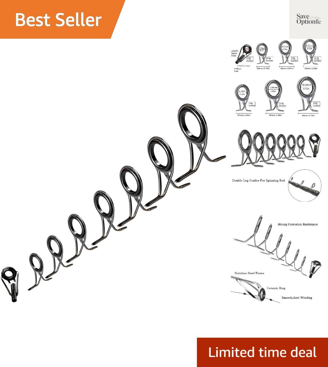 Fishing Rod Tip Repair Kit Stainless Steel Ceramic Ring 6pcs