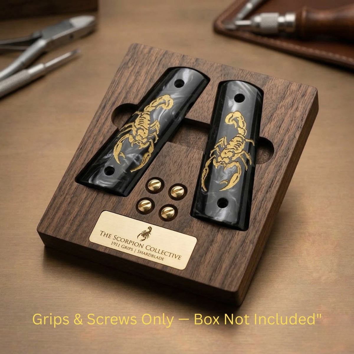 1911 Pistol Grips Black Pearl Acrylic with Gold Scorpion - Full Size