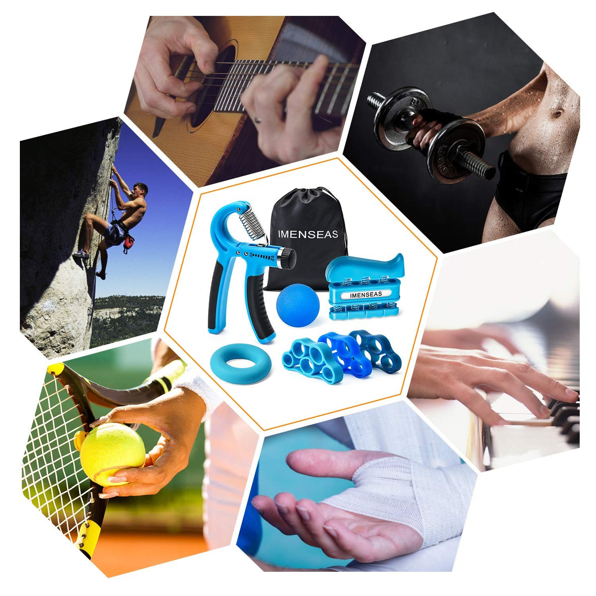 Adjustable Hand Grip Strengthener Kit with Finger Stretcher and Stress Ball