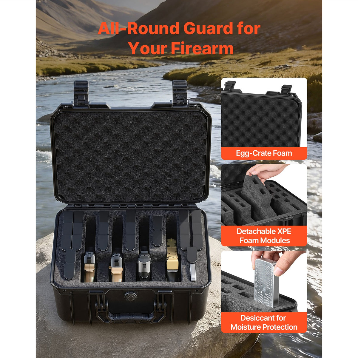 Durable Hard Pistol Case with Foam Interior for Secure Storage 15.9x12.5x7.5 in