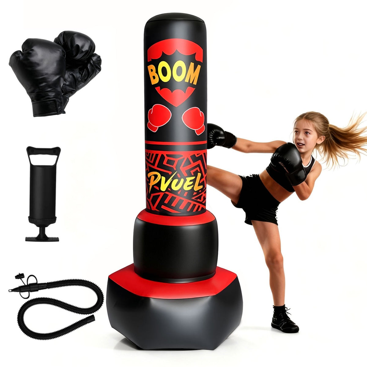 Kids Punching Bag Set with Gloves and Pump - Inflatable Freestanding Martial Arts Toy