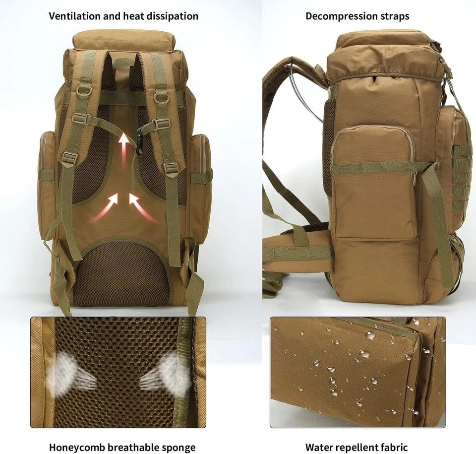 High-Capacity Outdoor Tactical Hiking Backpack Waterproof Camping Rucksack