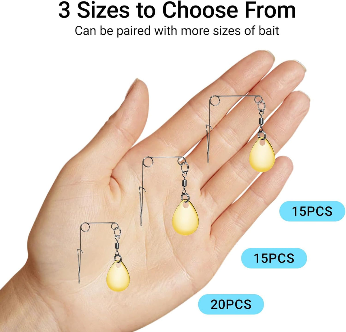 Artificial Fishing Spoons Kit 50Pcs Gold Teardrop Spinner Blades for Lure Making
