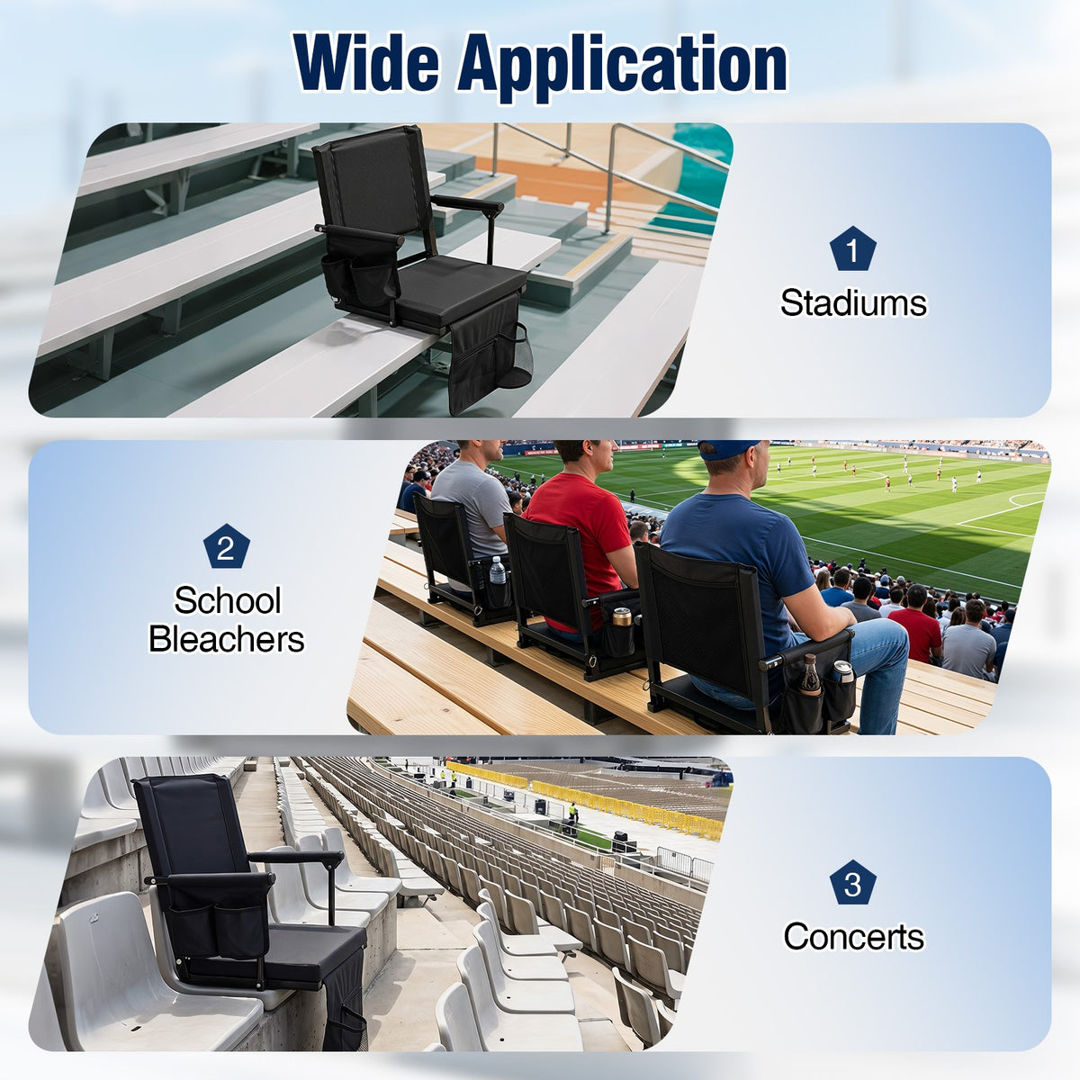 2-Pack Folding Stadium Seats with Cup Holders & Pockets