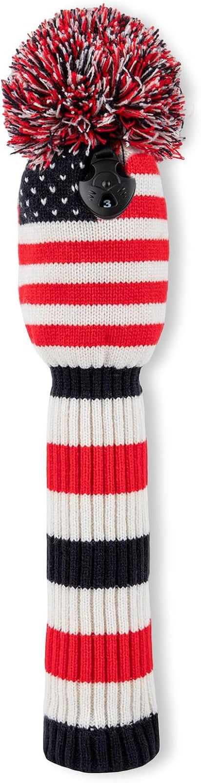 Vintage U.S.A Patriotic Knit Golf Headcover with Pom Pom - Fits Most Drivers & Fairways
