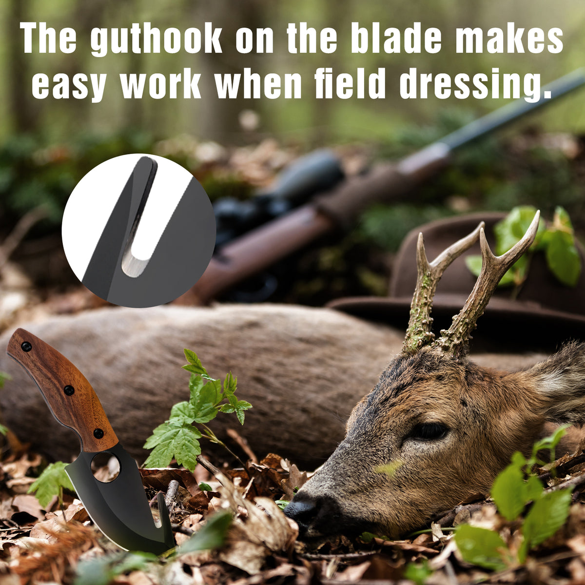 Fixed Blade Hunting & Skinning Knife Set - 6.5" Skinning & 7" Gut Hook, Full-Tang Handle