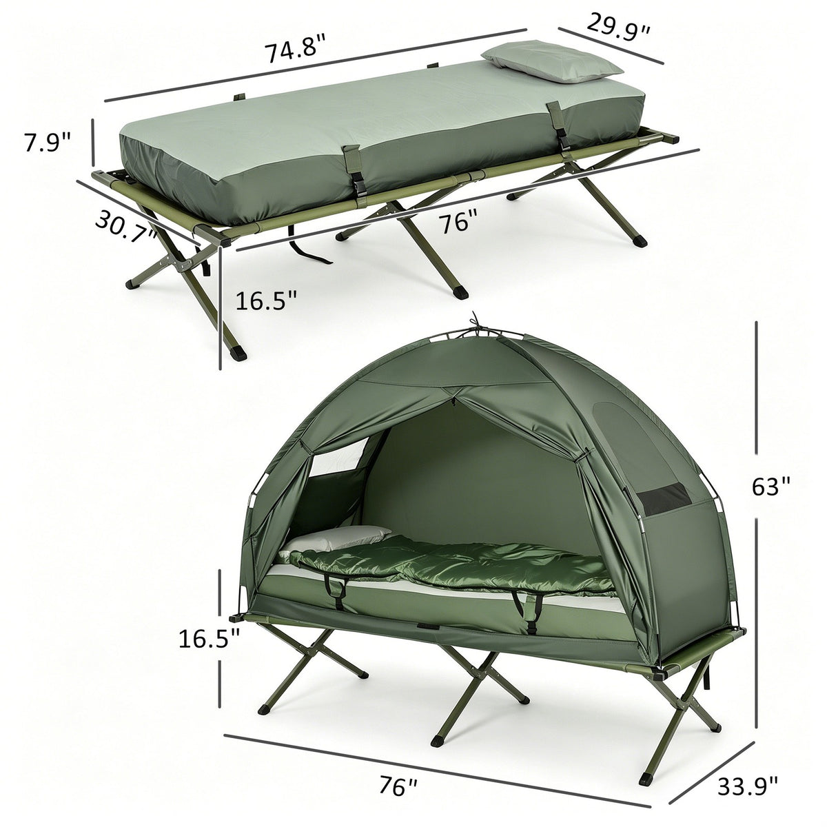 Outdoor Camping Tent Cot with Air Mattress and Sleeping Bag - Portable, Elevated Bed Set