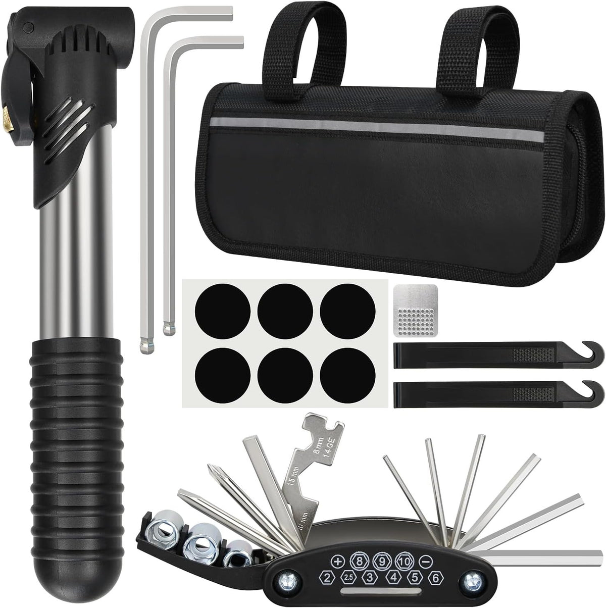 Bike Repair Kit with Tire Pump and Multi-Tool - Portable Bicycle Repair Set