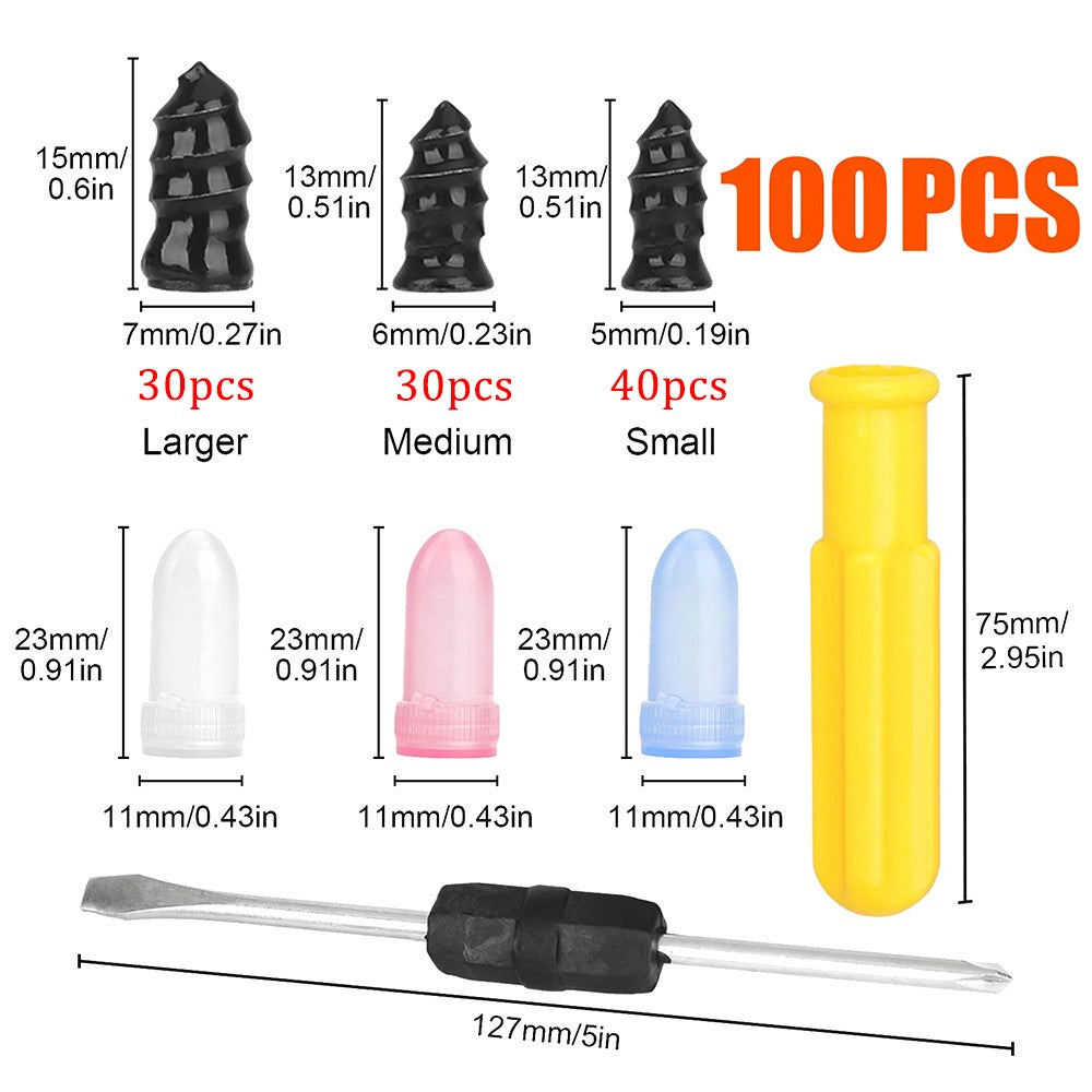 Heavy Duty Tire Repair Kit with Rubber Nails & Screwdriver – 100 Pcs for Car, Truck, Motorcycle & Bicycle Tires