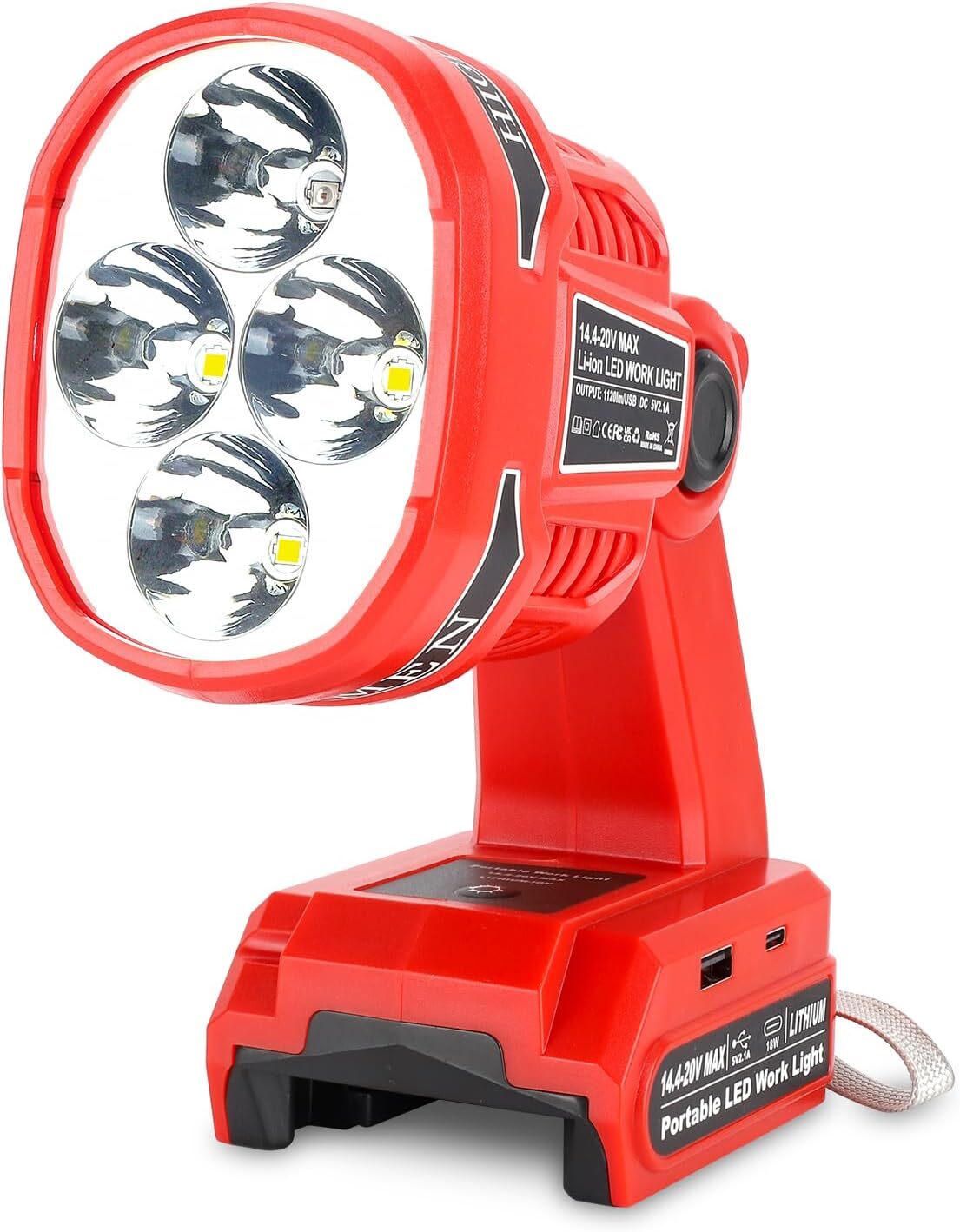 Cordless LED Work Light with USB Power Bank for Milwaukee 18V Batteries