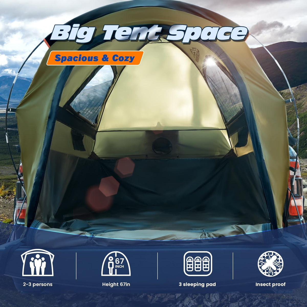 Waterproof Truck Bed Tent for Pickup Trucks 5-5.4 ft Camping Gear