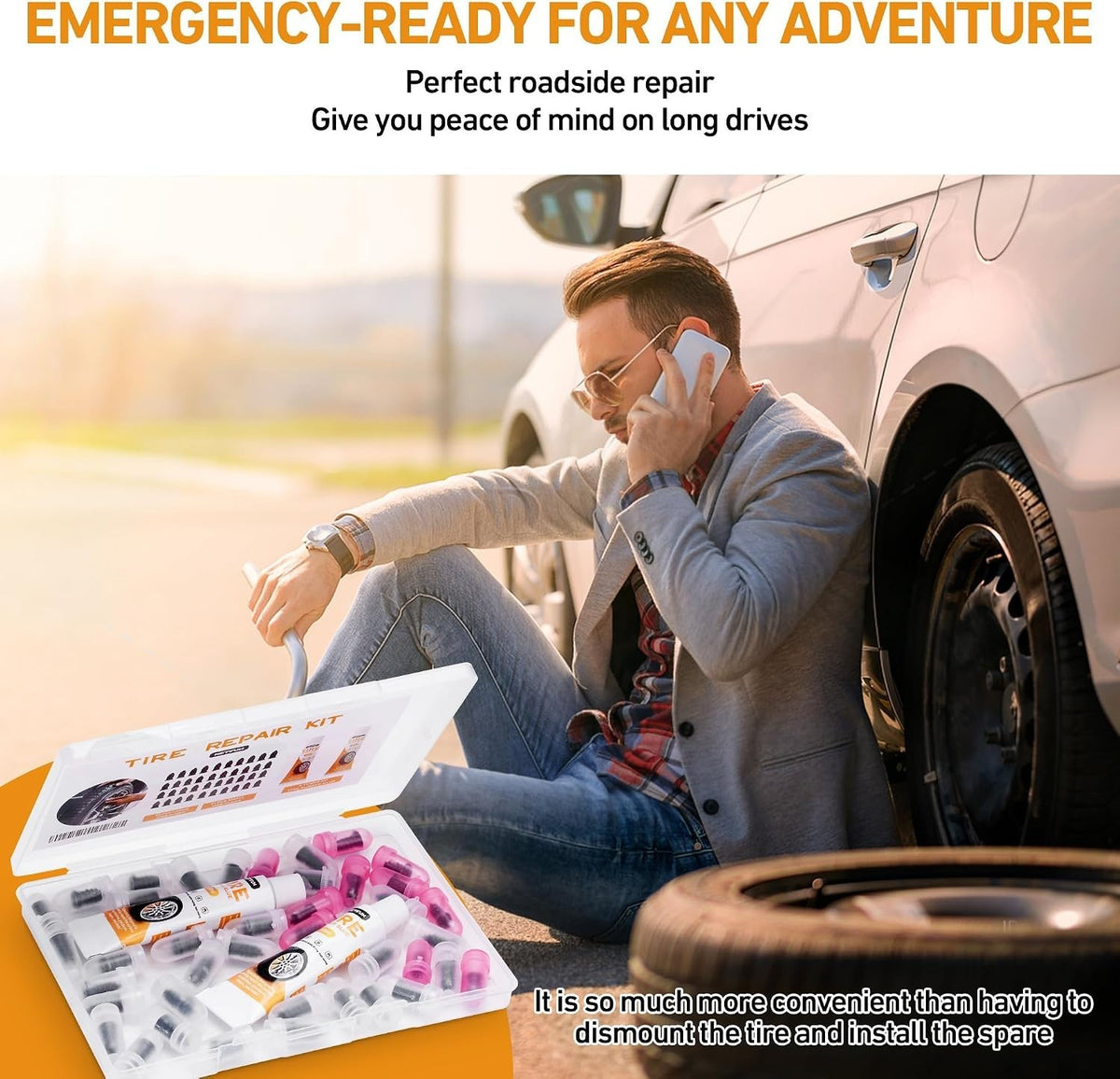 Tire Repair Kit with 40 Rubber Screws and Sealant Tubes for Tubeless Tires