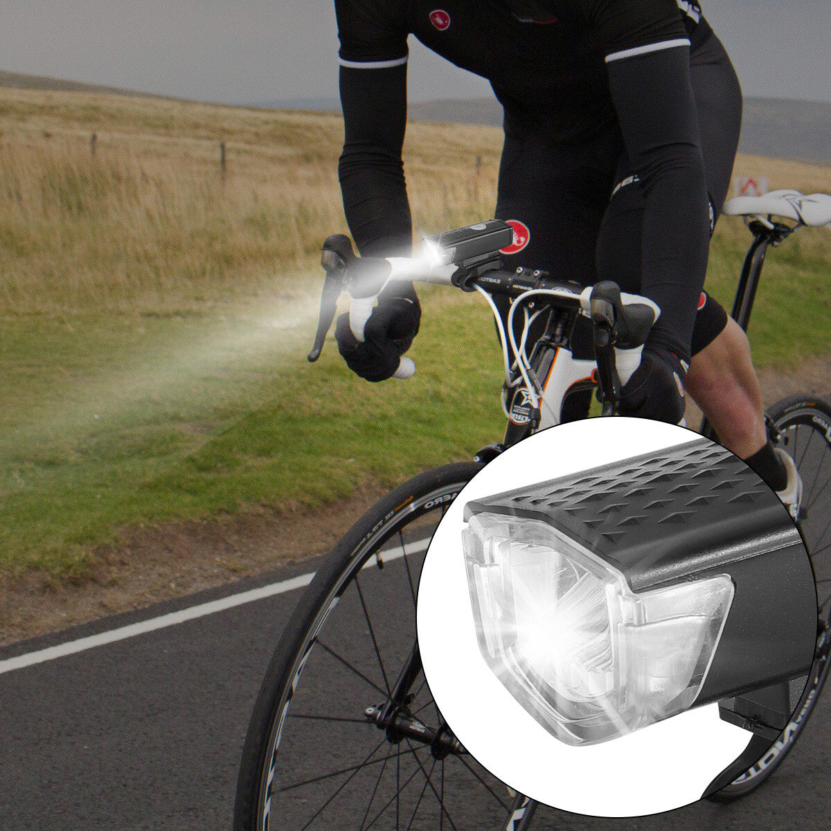 USB Rechargeable Bicycle Front and Rear LED Headlight Set - Waterproof Cycling Lights