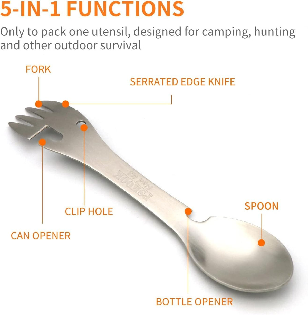 Camping Spork 5-in-1 Stainless Steel Utensil Multi-Tool Lightweight