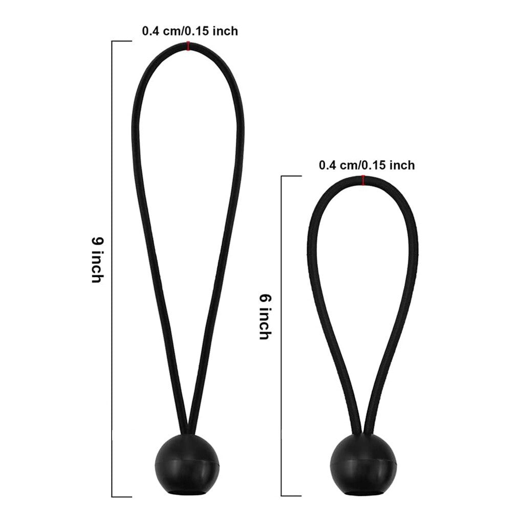 Heavy Duty Black Bungee Cords with Balls for Tarp Canopy Tie Downs 6-9 Inch